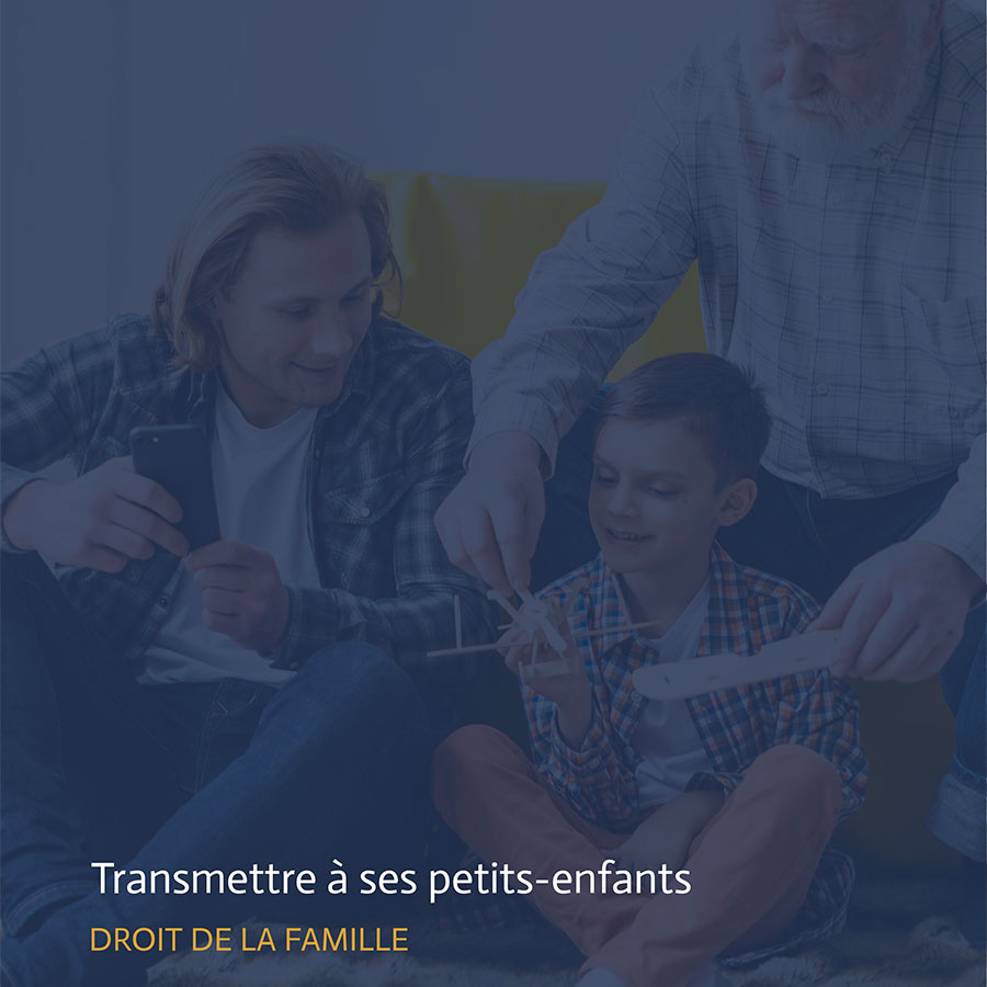 Un grand-père partage un moment complice avec ses deux petits-fils, autour d'une maquette, illustrant l’esprit d’une donation-partage transgénérationnelle.