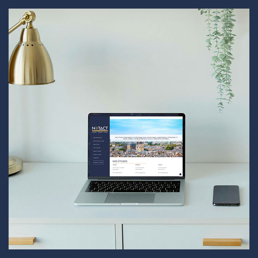 Ordinateur affichant la page du site NOTACT présentant les trois études de notaire Ingré Ormes Patay