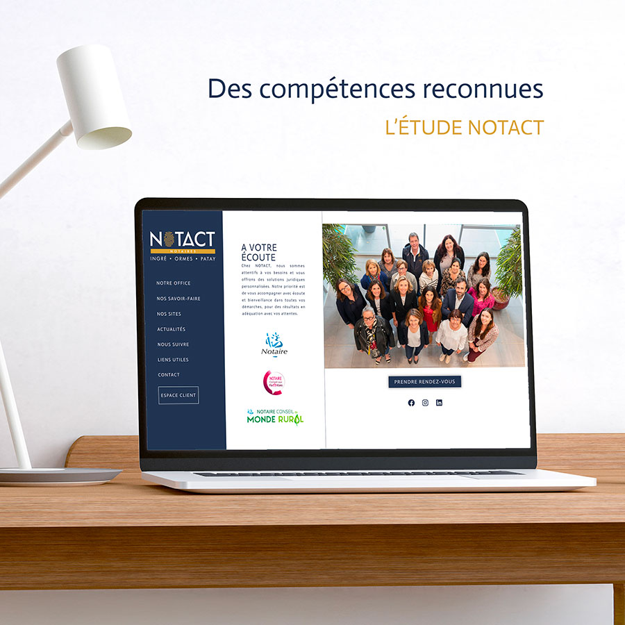 Équipe de l’étude notariale NOTACT avec les labels Notaire conseil aux familles et Notaire conseil du monde rural.